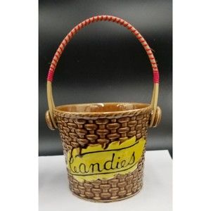 Vintage Lipper & Mann Candy MCM Handled Ceramic Basket Bucket NOS